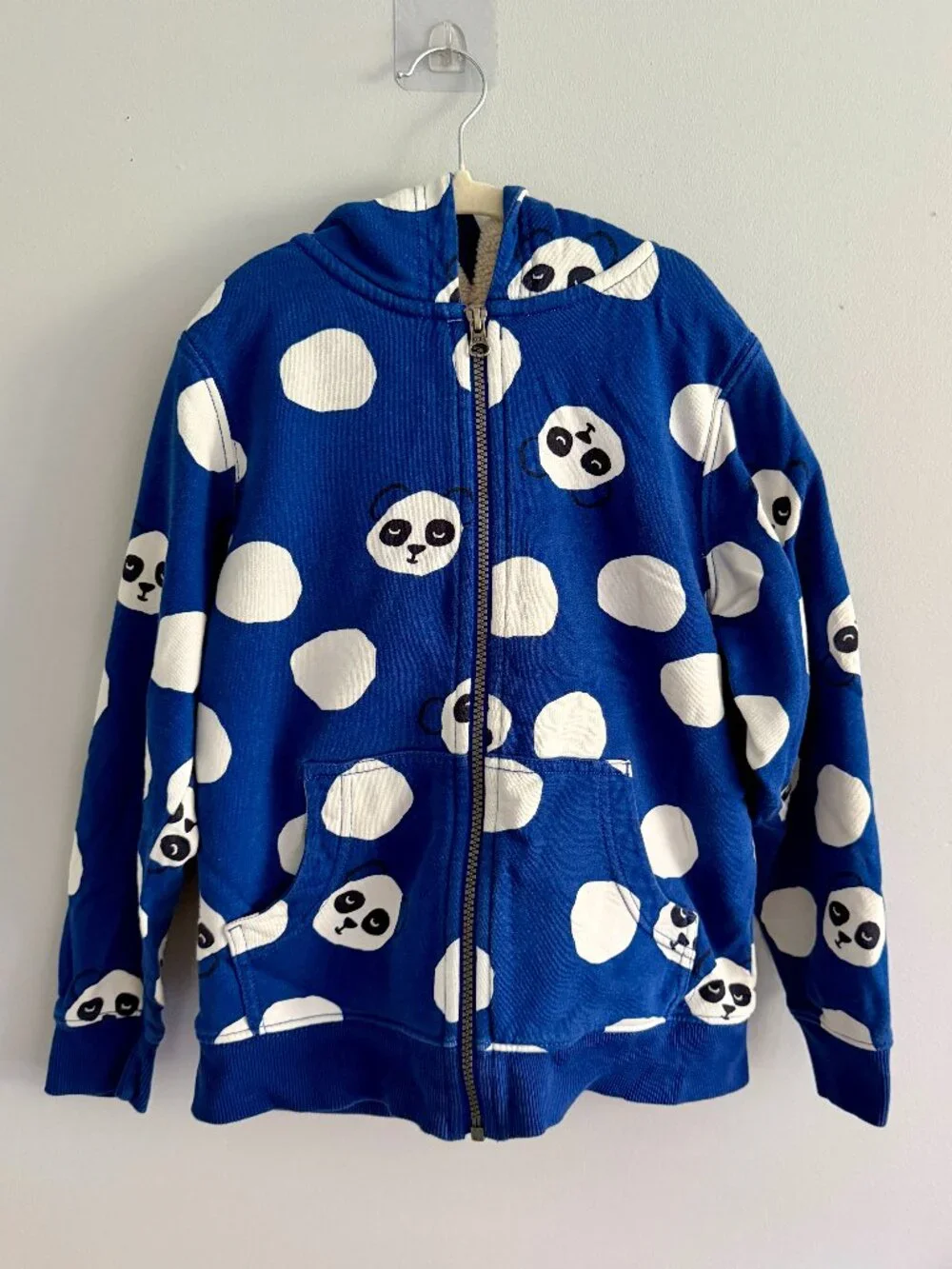 Hanna Andersson Blue Panda Sherpa Lined Zip Hoodie Size 8